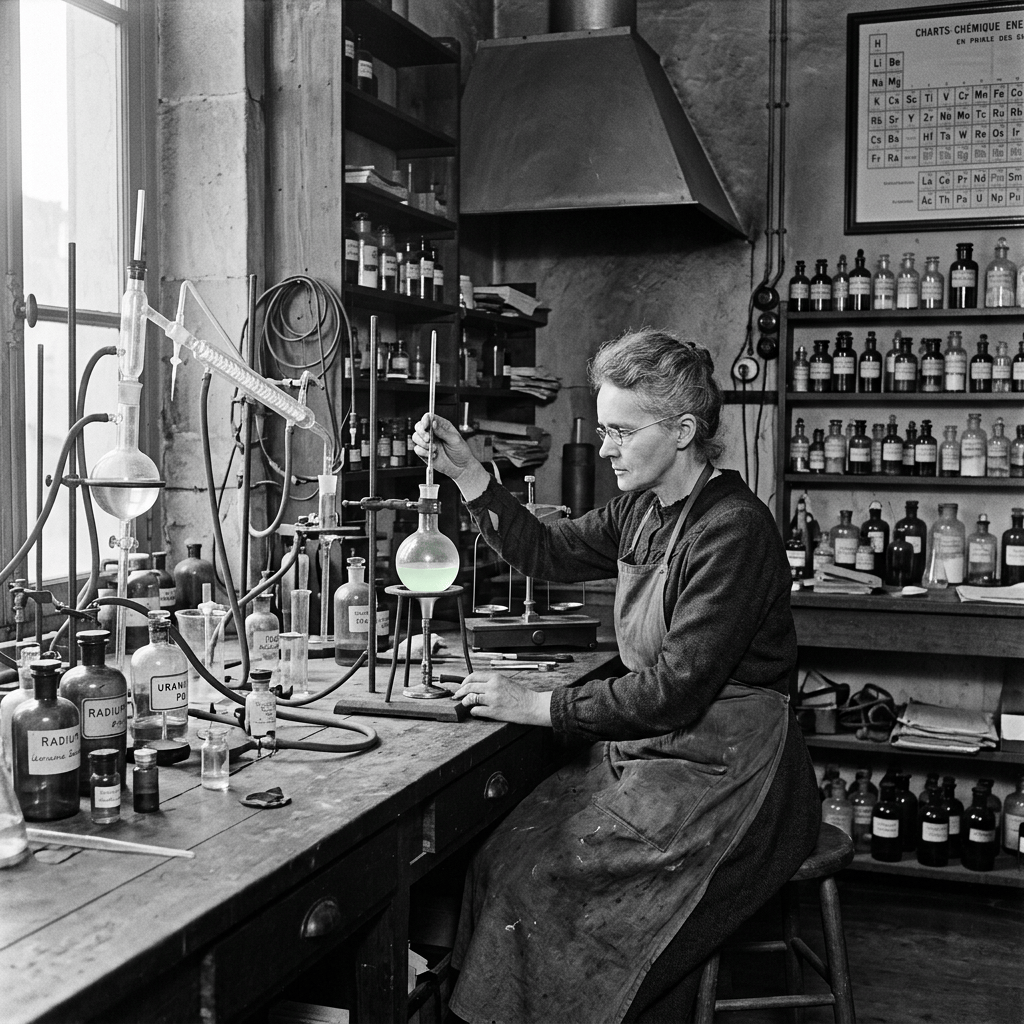 Scientist conducting a chemical experiment in a historic laboratory